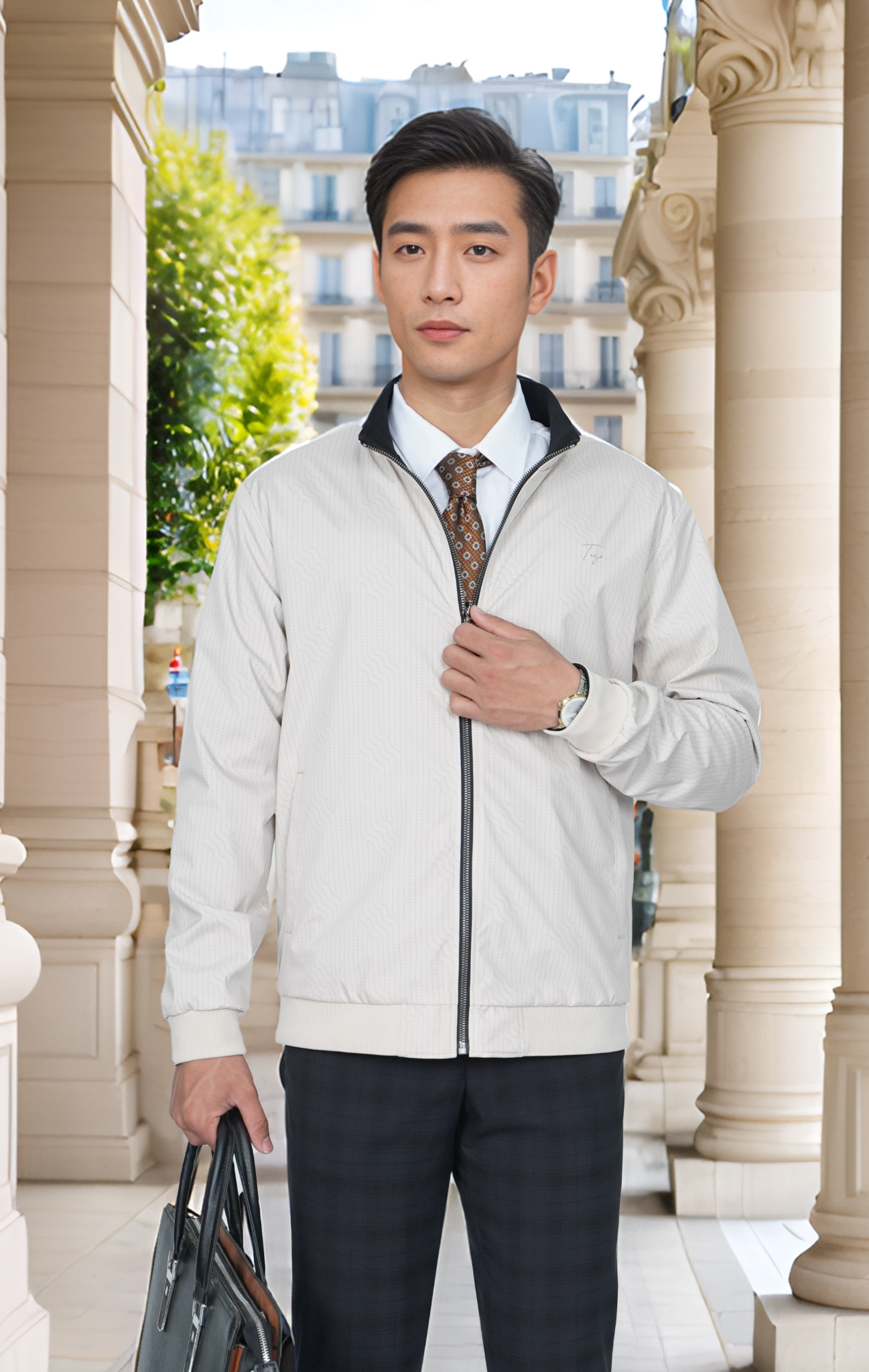 Áo gió nam 2 mặt cổ 5 phân kẻ sọc Tezo - 24AG5C019