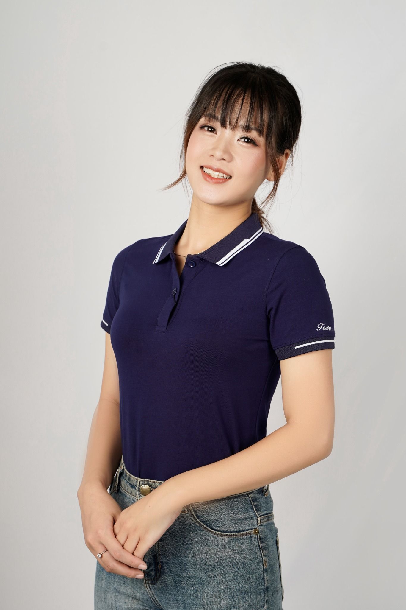 Áo polo bo tay dệt viền, tím than tối - 2106APCT12TTT (Nữ)