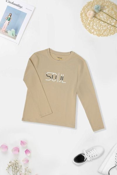 Áo dài tay bộ cotton nữ in chữ SOJL ngực Tezo - 22ACOT001