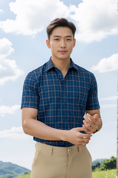 Áo sơ mi nam cộc tay kẻ caro form slimfit Tezo  - 25SMCC033