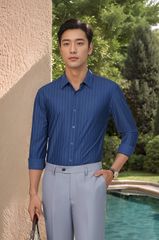Áo sơ mi nam dài tay For Boss kẻ sọc, Slimfit Tezo - 25SMDS038