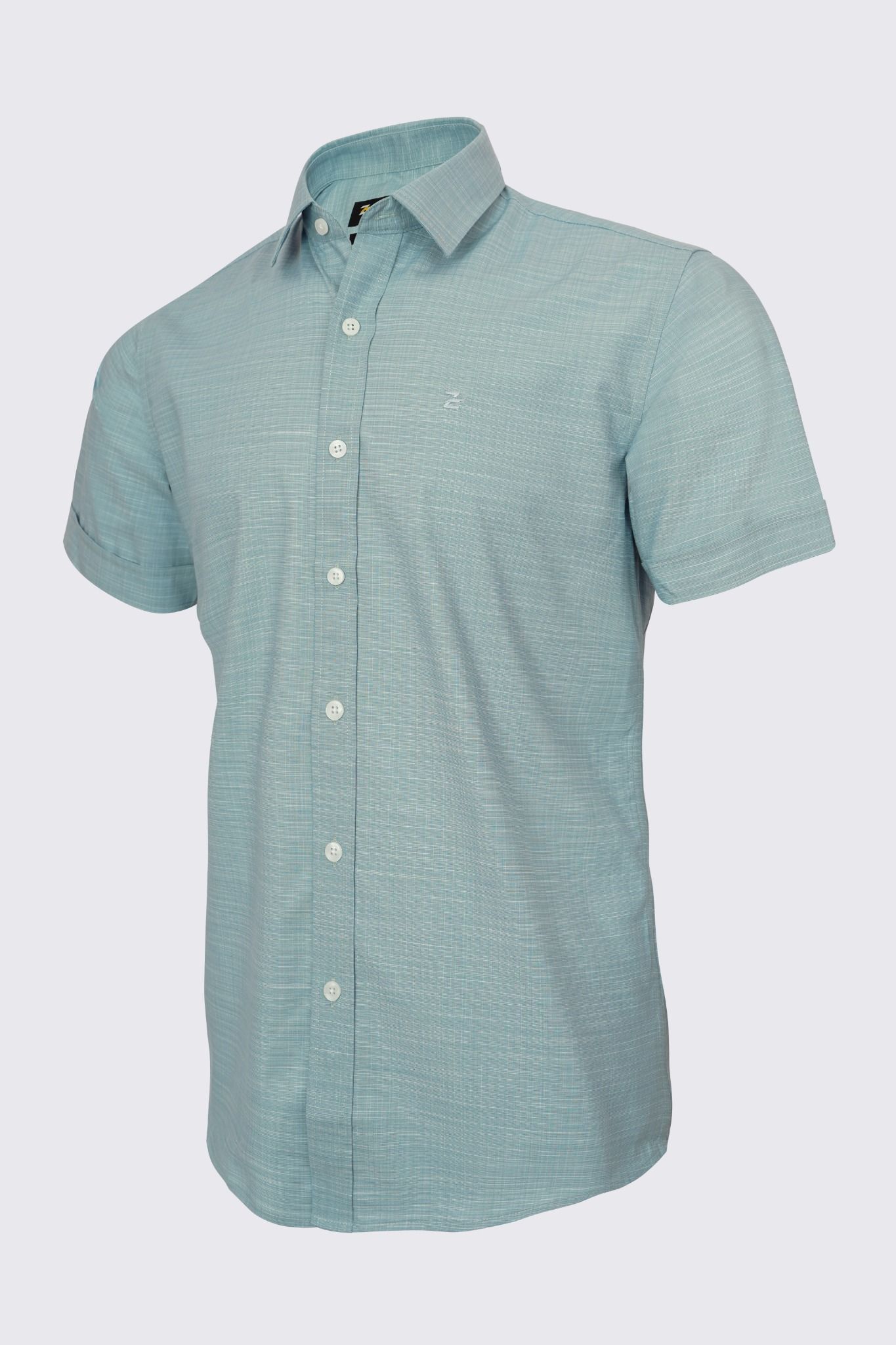 Áo sơ mi cộc tay họa tiết xước xanh lá đậm