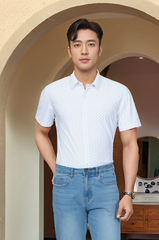 Áo sơ mi cộc tay nam Knit chống nhăn họa tiết, slimfit Tezo - 25SMCH018