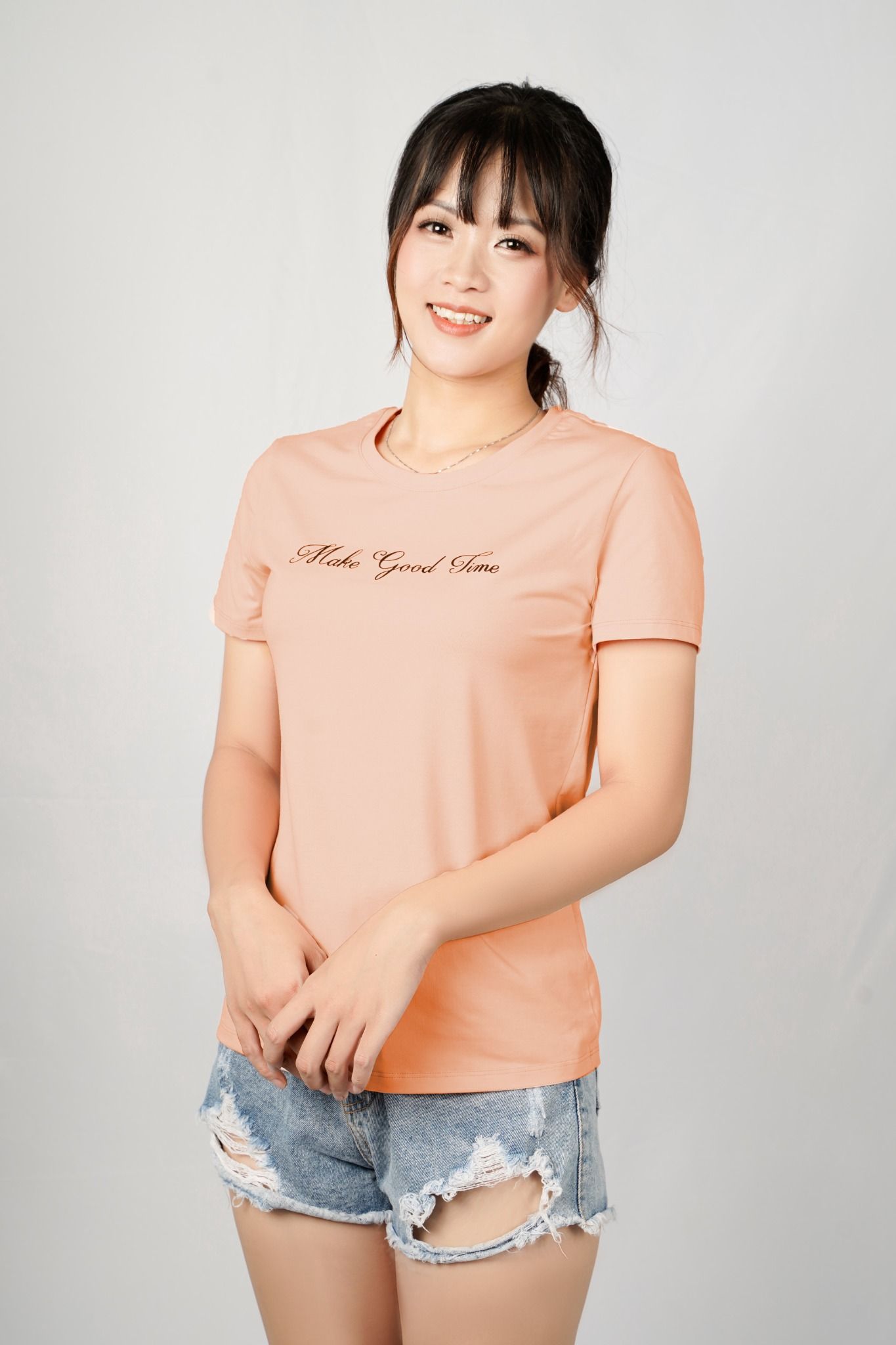 Áo phông nữ basic cam sữa