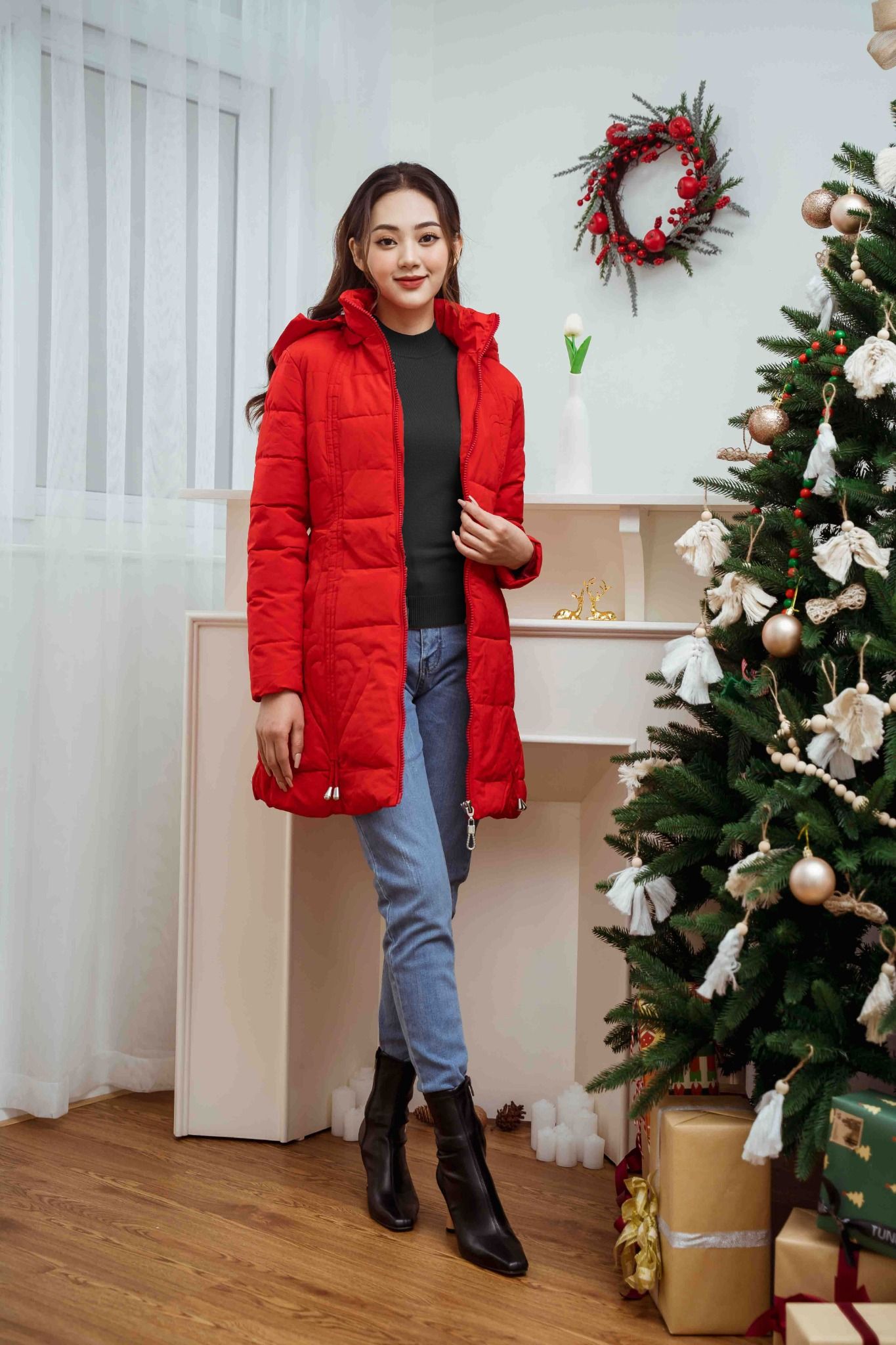 Áo phao dáng dài nữ , túi có nắp mẫu 2 - 2111APDD03