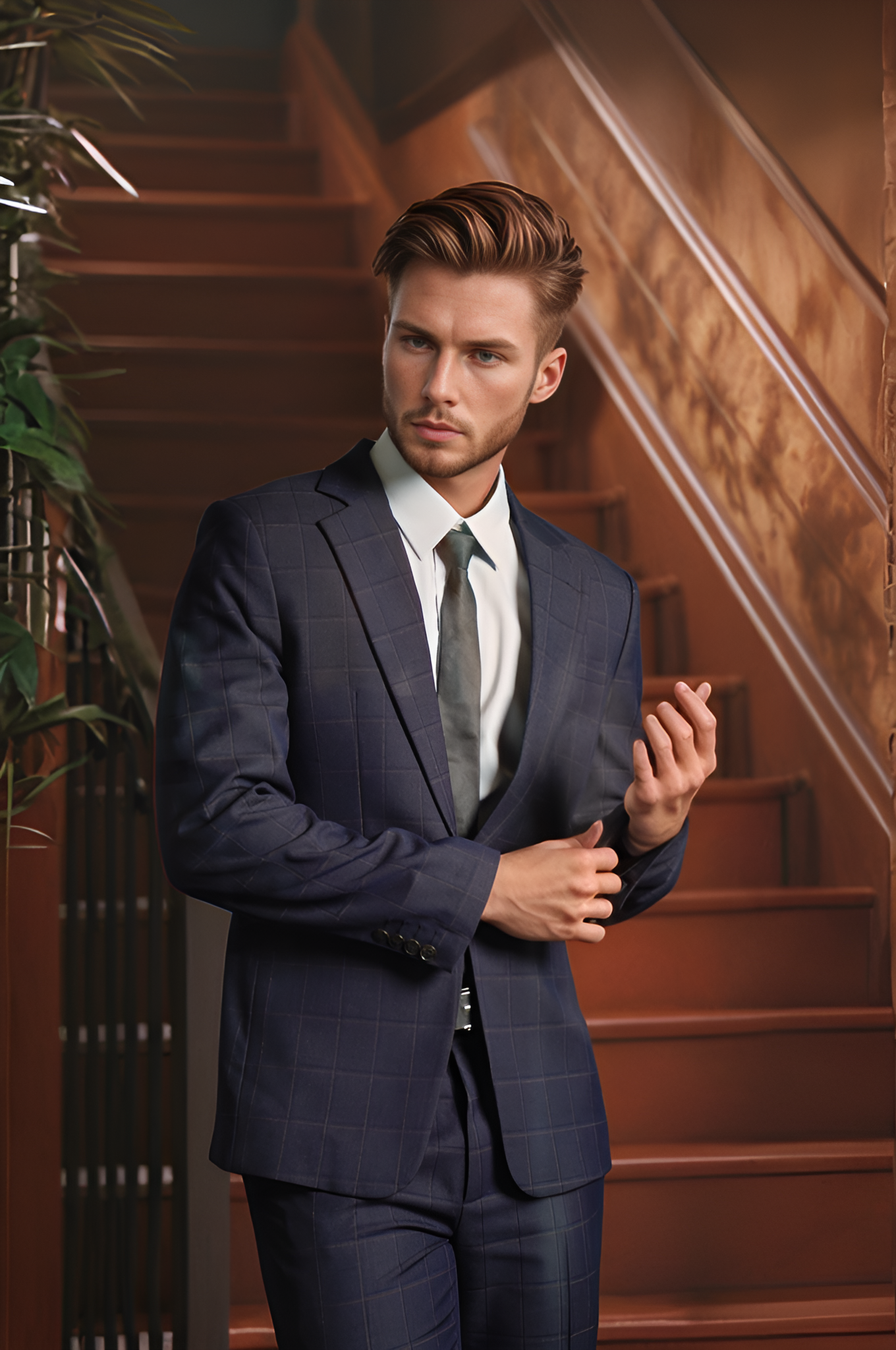 Áo vest 1 cúc kẻ caro Tezo - 22AVBC007