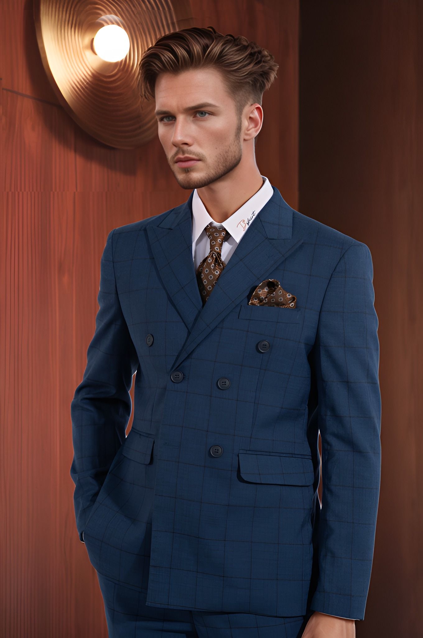Bộ vest 6 cúc kẻ caro Tezo - B22AVBC023