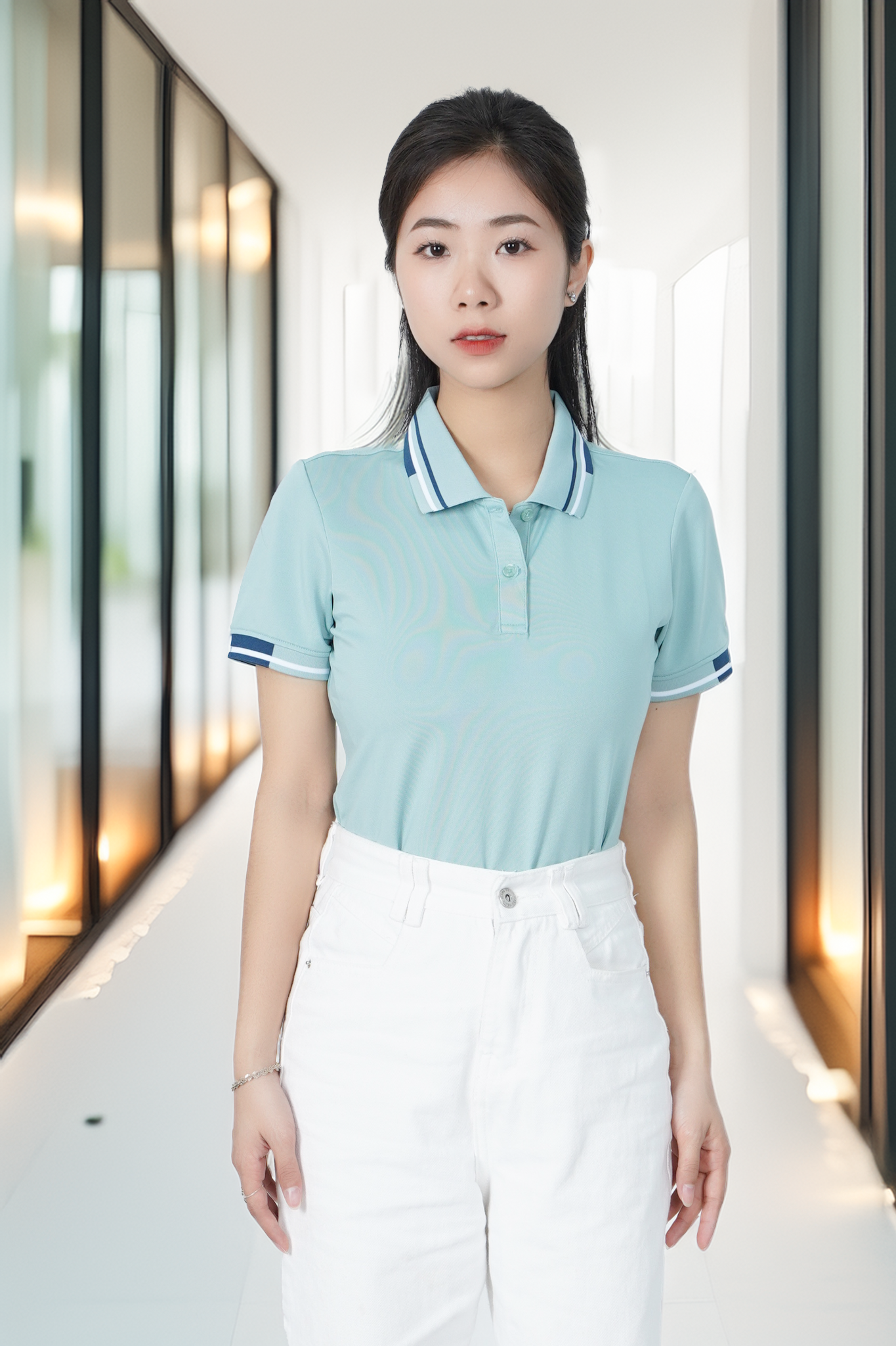 Áo polo nữ đồng phục thiết kế phối bo Tezo - 23APCD042