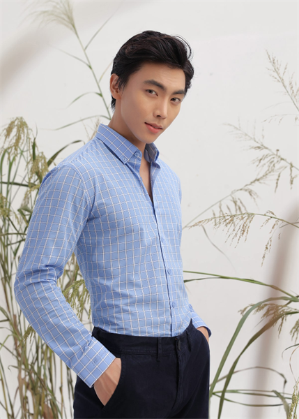 Áo sơ mi dài tay caro xanh