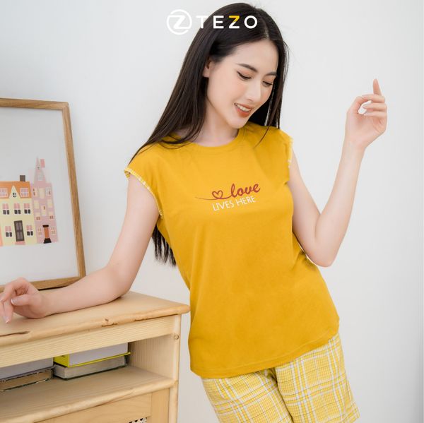 Bộ nữ thiết kế kẻ Tezo (áo sát nách - quần đùi) - B2202AOBK02