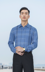 Áo sơ mi nam dài tay sợi tre form body kẻ caro Tezo - 24SMDC022