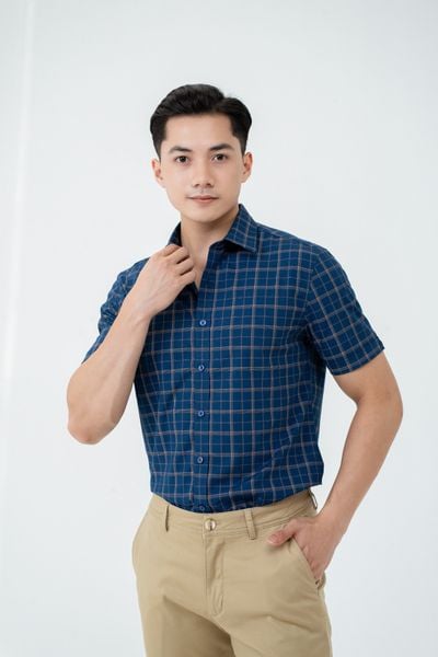 Áo sơ mi nam cộc tay kẻ body Tezo - 24SMCC012