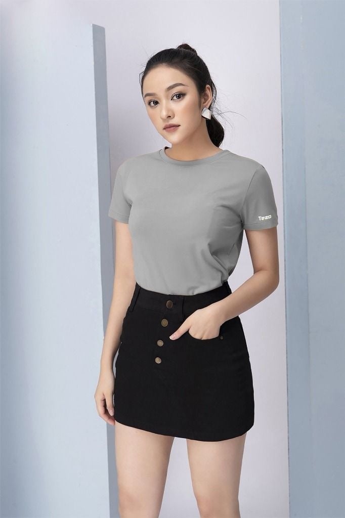 Áo phông nữ basic ghi
