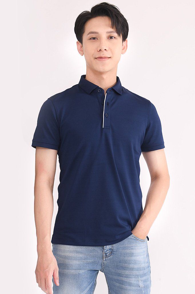 Áo polo cổ đức, thêu ngực, tím than sáng - 2103APCB01TTS