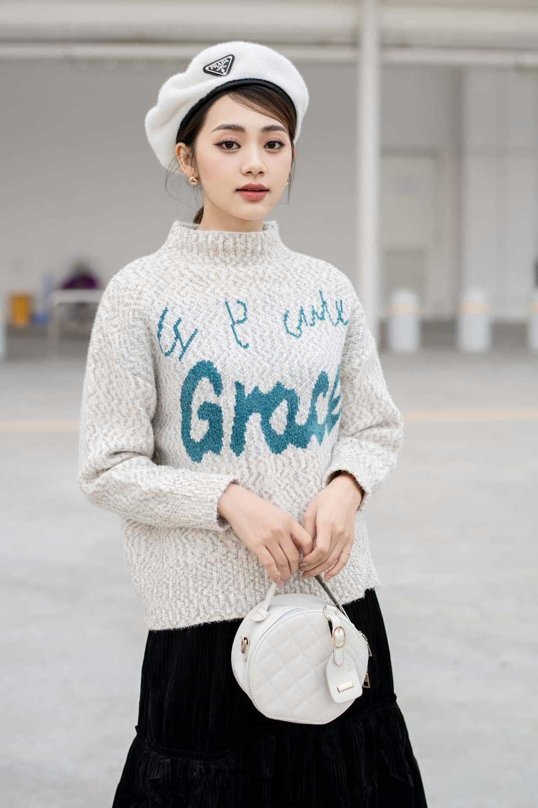 Áo len nữ cổ 3 phân chữ Grace, freesize Tezo - 2111AL3T01