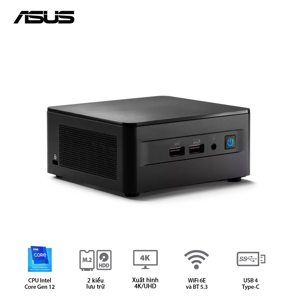 Mini PC Asus Intel NUC 12 Pro Tall ( Intel Core i5-1240P | DDR4 | Iris XE Graphics | SSD NVMe | Thunderbolt 4 | Wi-Fi 6E | Đen)