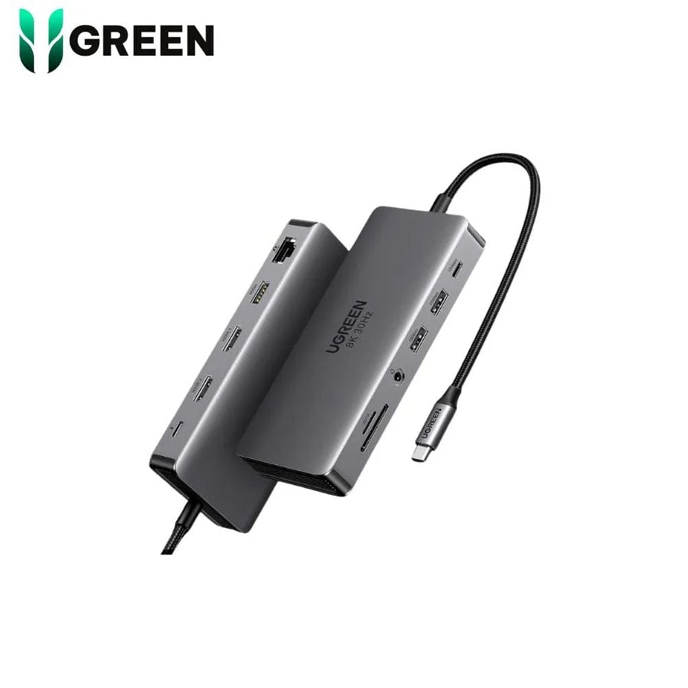 Bộ chuyển đổi USB-C sang 2*USB-A 3.2+1*USB-A 3.0+1*USB-C 3.2+2*HDMI 8K@30Hz+LAN+SD/TF+3.5mm Ugreen