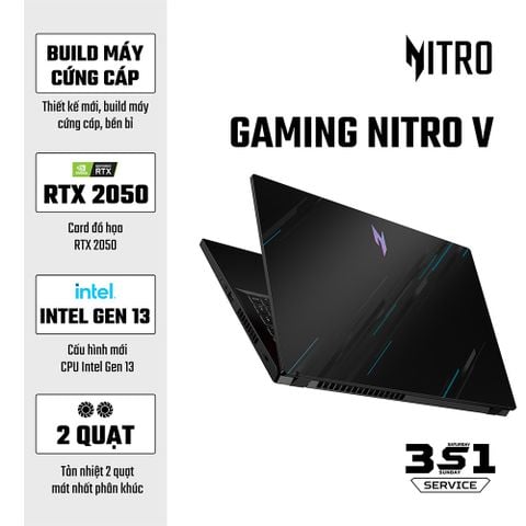 Laptop Acer Gaming Nitro V ANV15-51-72VS NH.QNASV.004 (Intel Core i7-13620H |RTX 2050 4GB GDDR6| 16GB | 512GB | 15.6 inch FHD | Win 11 | Obsidian black)