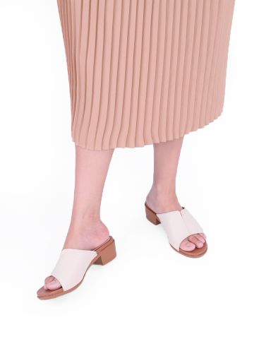 Guốc cao gót nữ da thật quai ngang