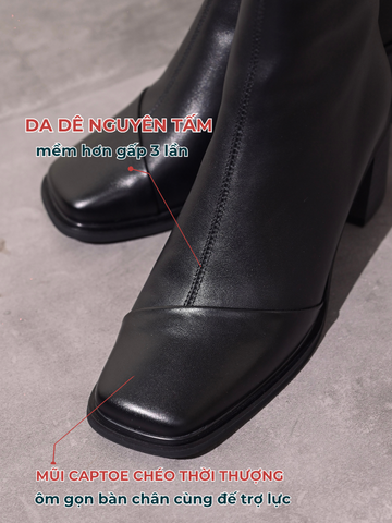 Boot nữ da dê 6cm mũi vuông captoe chéo FAYE 911