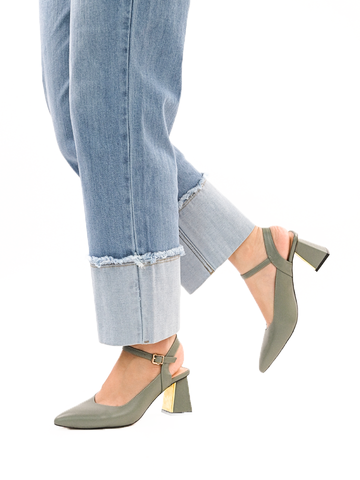 Sandal slingback nữ da thật khoét quai cài cổ chân cao 6cm 55UKA220724