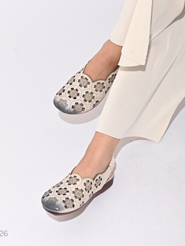 Slingback da dê dập lazer tròn quai sau chun 1126