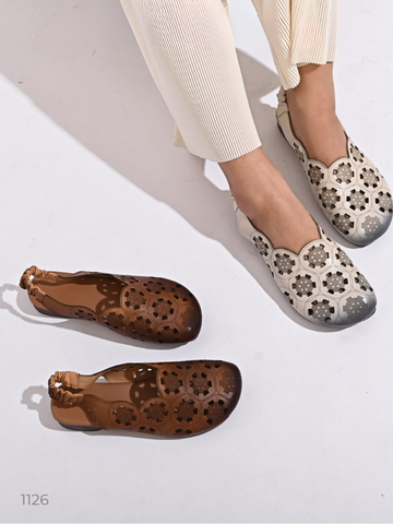 Slingback da dê dập lazer tròn quai sau chun 1126