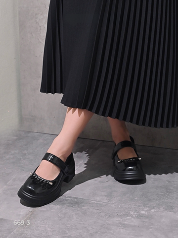 Giày maryjane đế 6cm mũi tròn rúm quai ngang