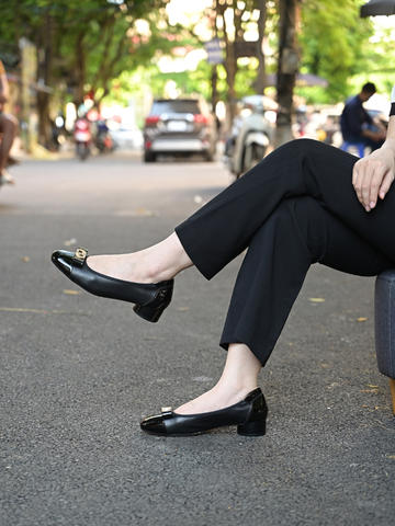 Giày công sở da dê mũi captoe nơ đính đá gót trụ 3cm -  668-30