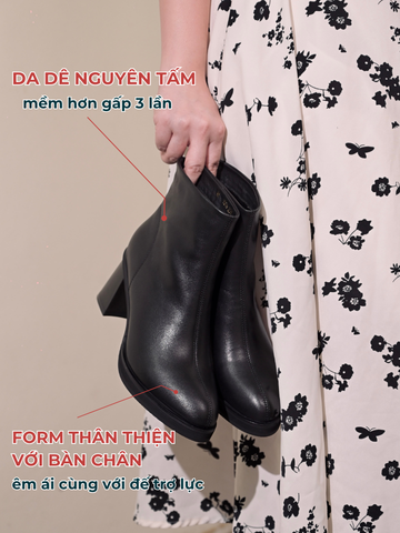 Boot nữ da dê 7cm mũi thon trơn có khóa sau MAYA 9816