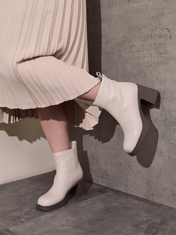 Boot nữ da dê đế đúp 7cm mũi tròn trơn có khóa sau  MONICA 3501