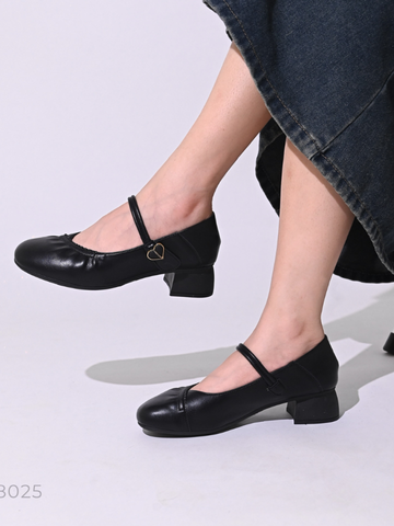 Giày da dê mary jane quai dán trái tim cao 3.5cm 18025