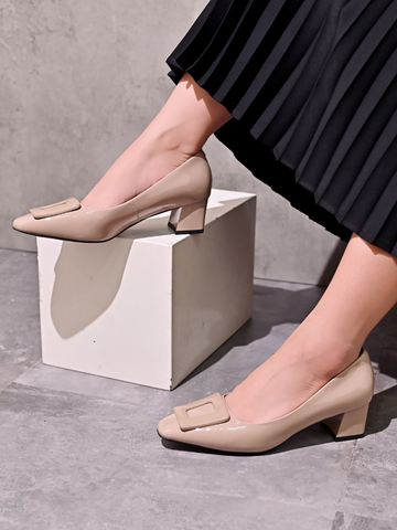 Giày 4,5cm da dê patent cao cấp xuất dư mũi khuy 2658