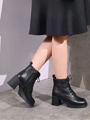 Boot da dê đế đúp 7cm buộc dây khóa cạnh 3503