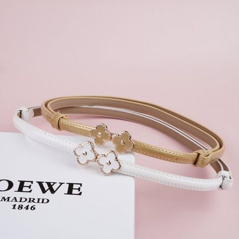 Thắt lưng nữ da thật mặt hoa 4 cánh viền kim loại