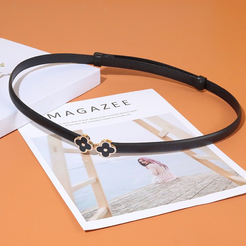 thắt lưng nữ da thật mặt hoa 4 cánh viền kim loại