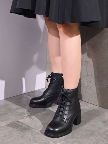 Boot da dê đế đúp 7cm buộc dây khóa cạnh 3503