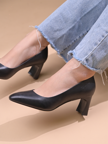 Giày công sở nữ da bò Ý mũi vuông thon gót lượn 6cm 555UKA221122