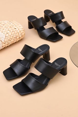 Guốc da thật mũi vuông hai quai ngang bản to gót trụ dẹt 6.5cm 43VAG230312