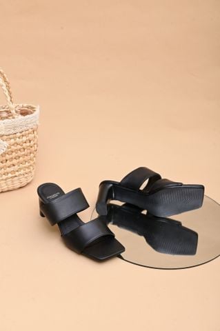 Guốc da thật mũi vuông hai quai ngang bản to gót trụ dẹt 6.5cm 43VAG230312