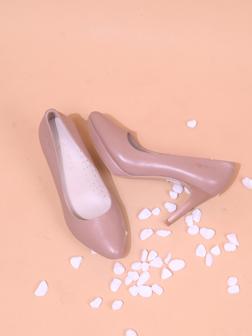 Cao gót da bò Ý mũi nhọn trơn đế đúp gót 7cm