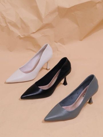 Giày cao gót da nhăn mũi nhọn gót chữ H 7cm