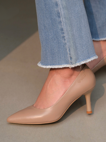 Cao gót công sở da bò Ý mũi nhọn gót đũa tròn 7cm