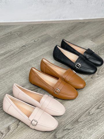 Giày mocassin da thật đai cài đế đục lỗ