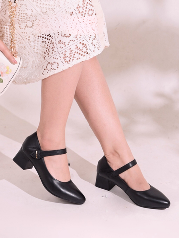 Giày cao gót da dê 4.5cm mũi thon quai dán khuy trái tim LOVA 1549