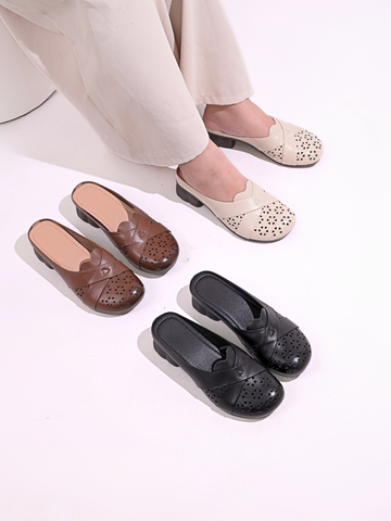 Sục da dê gót vuông 4,5cm laser cut 5015