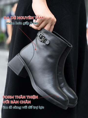 Boot nữ da dê 5cm mũi tròn cạnh charm bướm BUTTERFLY 238-1