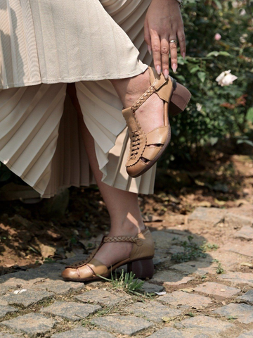 Sandal slingback da dê đế cao 5cm hở mũi quai tết 3362