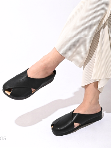 Dép da dê quai chéo mũi hở đế 3cm 815