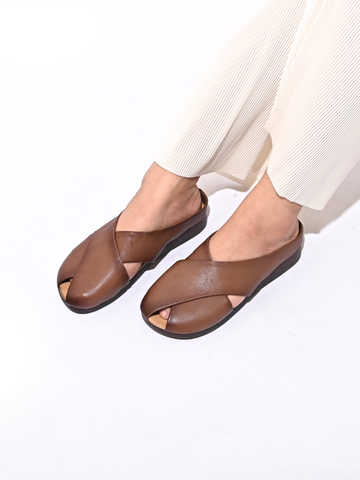 Dép da dê quai chéo mũi hở đế 3cm 815